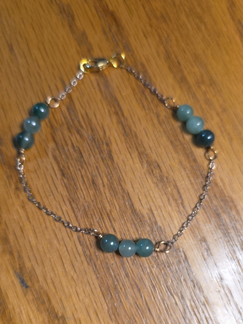 Delicate Green Jade Stone Beaded Chain Bracelet